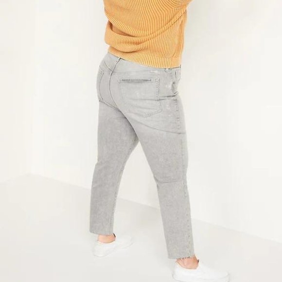Old Navy High-Waisted O.G. Straight Button-Fly Gray Cut-Off Jeans for Women NWT - Picture 3 of 7